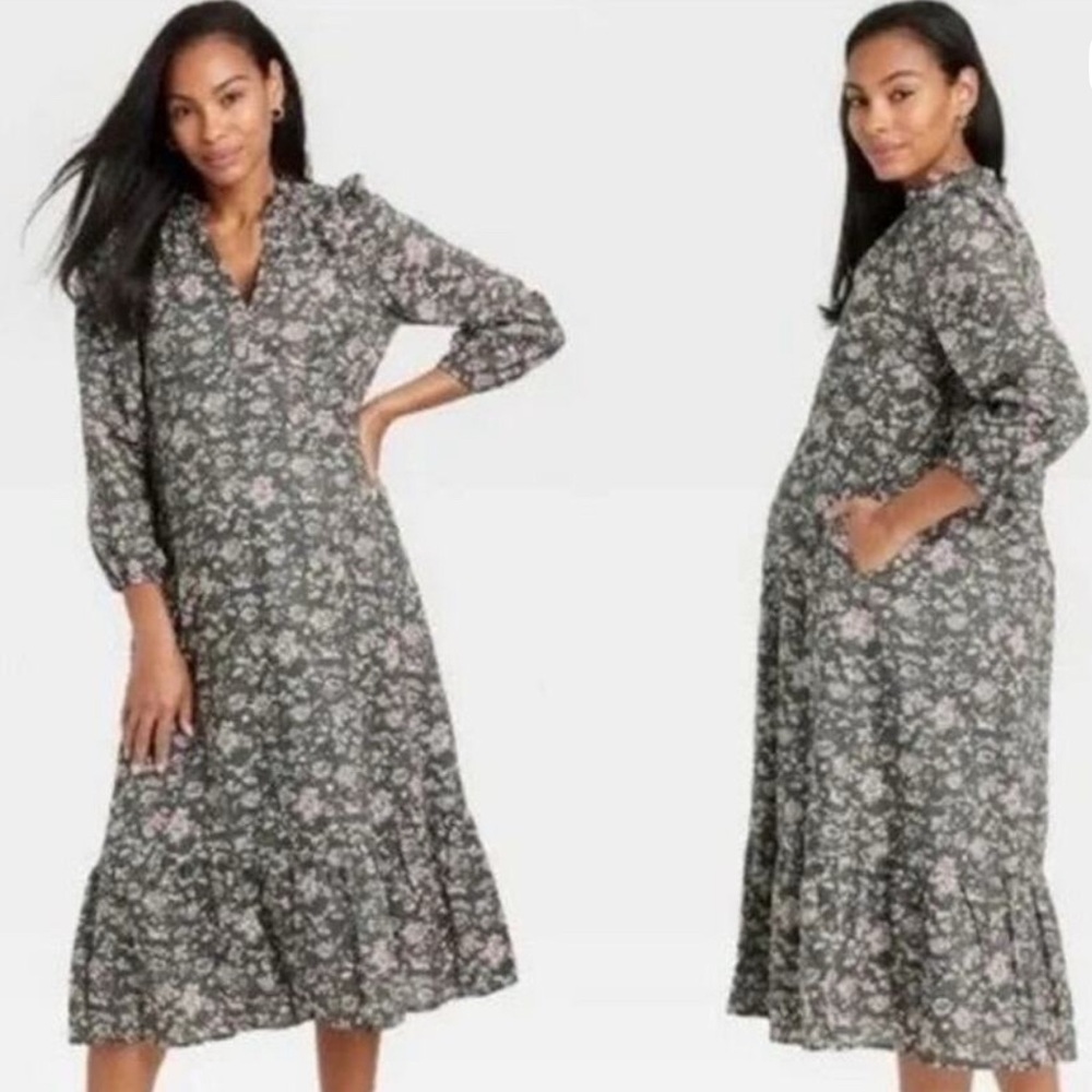 Floral Long Sleeve Maternity Dress